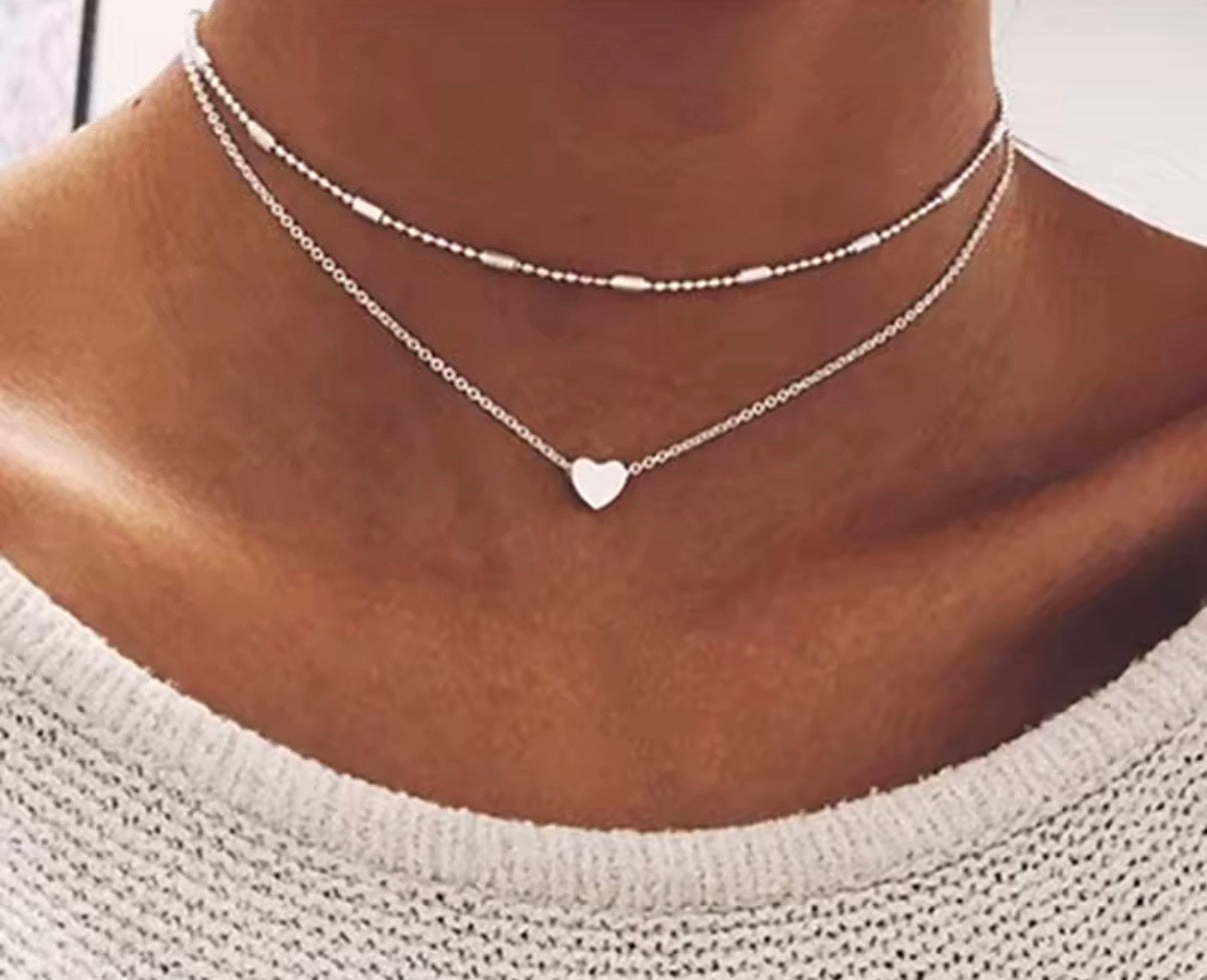 New Heart Pendant Choker Necklaces for Women Collares Minimalist Jewelry Double Layer