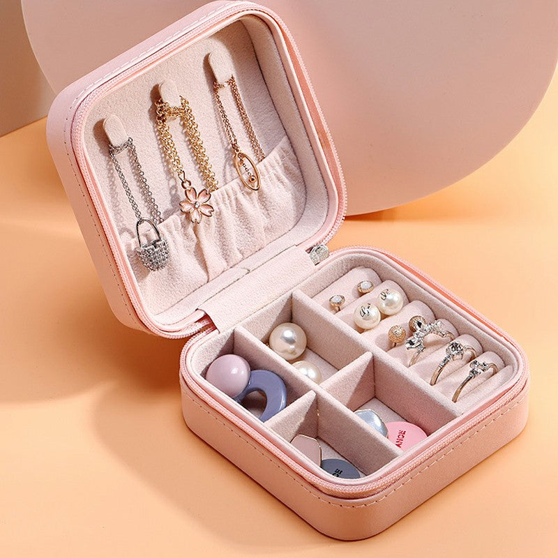 Single Layer Simple Storage Jewelry Box Earrings Rings Leather Jewelry Box
