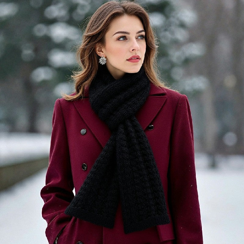 Scarf Women Winter Versatile Solid Color Thickened Woolen Knitted Scarf